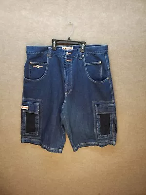 Vintage OZOC Men's Y2K Med Wash Denim Extra Baggy Wide Long Jean Shorts Size 38 • $35