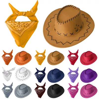 Kids Cowboy Cowgirl Costume Cowboy Hat With Bandana Set Wild West Fancy Dress Up • £8.27