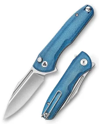 Trivisa Antliae-04LMW Folding Knife Blue Micarta Handle 14C28N Plain Hand Satin • $47.99