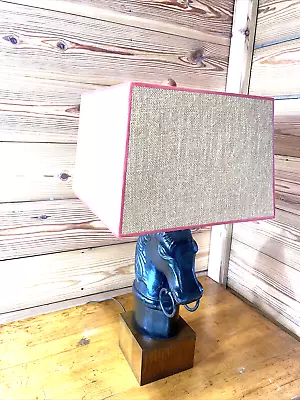 Brach Allen Studios Vintage Ceramic Horse Head Table Lamp & Shade - Walnut Base • $225