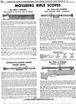 1943 Print Ad Of Mossberg Model 5M4 9R 7M4 Rifle Scopes & RF1 Range Finder • $9.99