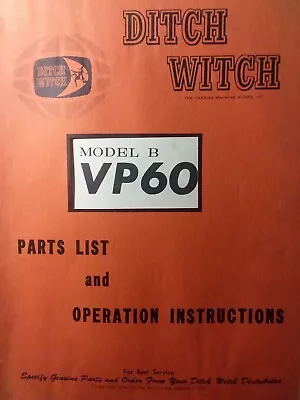 Ditch Witch Tractor VP60 Model B Vibratory Plow Attachment Owner & Parts Manual • $59.95