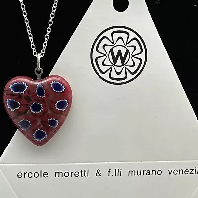 Authentic Murano Glass Millefiori Heart Pendant Necklace - ML - 24 • $25.99