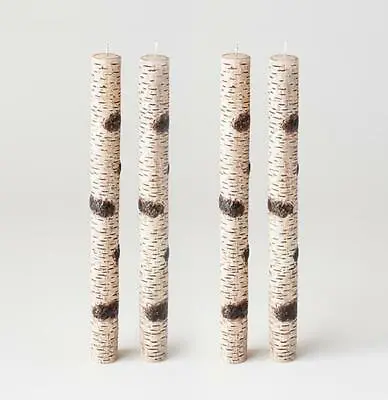 $24.99 • Buy 10  Tall Birch Tree Bark Theme Winter Christmas Taper Candle Set Of 4