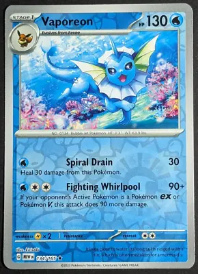 Vaporeon Reverse Holo NM 134/165 Scarlet & Violet 151 Pokemon Card • $1.99