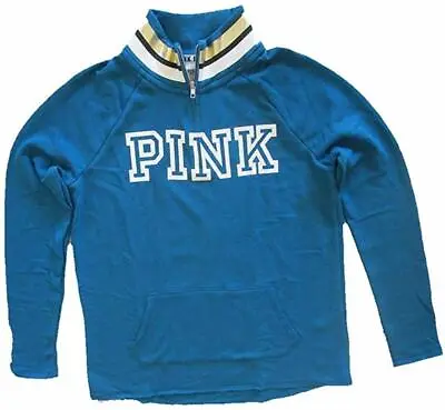 Victoria's Secret Pink Fleece High/Low Half Zip Sweater Medium NWT TealWhite • $64.50
