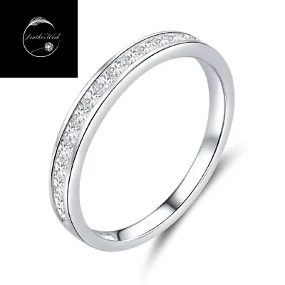 Genuine Sterling Silver 925 Princess Band Ring With Sparkling Cubic Zirconia • £15.99