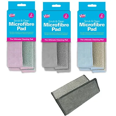 2pk MICROFIBRE PADS Kitchen Cleaning Scourers Dual Side Stain Scrubbers Cloth UK • £3.26