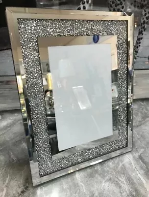 Crushed Diamond Mirrored Photo Frame Glass Trim Crushed Sparkle Picture Frame • £10.99