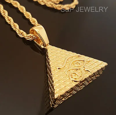 Men Hip Hop 14k Gold Plated Eye Of Horus Egypt Pyramid Pendant & 24  Rope Chain • $12.99