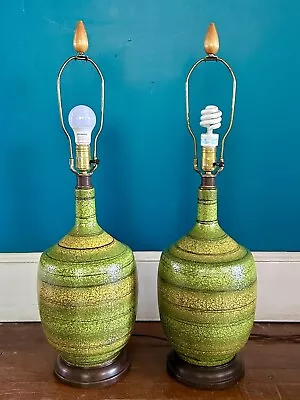 Vintage Ceramic Lamp Pair Mid Century Modern Pottery MCM Fat Lava Bitossi 1960s • $420