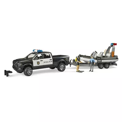 Bruder 1:16 RAM Police Pickup & Trailer W/Boat Lights And Figures Kids Toy 4y+ • $194