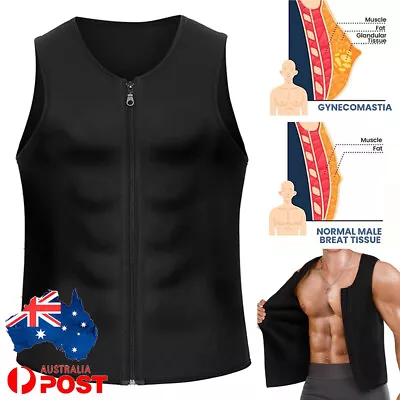 Mens Sauna Sweat Vest Waist Trainer Shirt Fat Burner Body Shaper For Weight Loss • $9.79