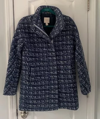 J.Crew Tweed City Coat Sz 4 Blue White Wool Blend Boucle Zip Front Jacket • $67