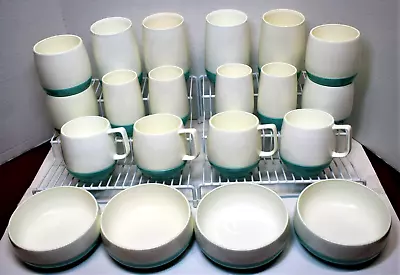 $120 • Buy Vintage Bopp-Decker Vacron 20 Pc Plastic Dishware Set Turquoise Blue & White
