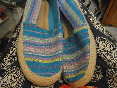 MIA(TomLike) Teal/Multicolor Strips Canvas SlipOn SZ 7/7.5M/FRESHIP • $24