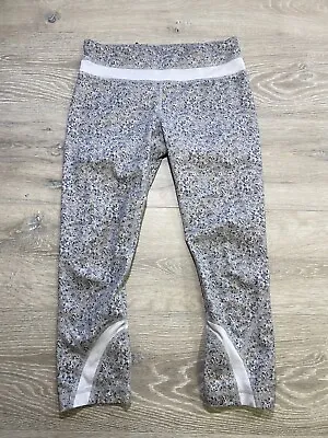 LULULEMON Run Inspire Crop II All Luxtreme Petite Fleur Silver Spoon/White Sz 6 • $20