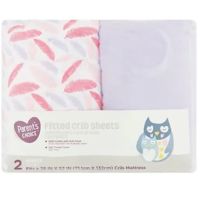 $14 • Buy Parent's Choice 100% Cotton Fitted Crib Sheets, Purple Feather 2pk
