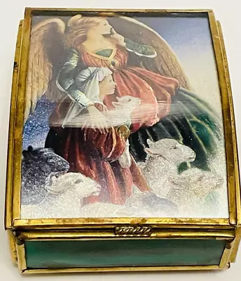 Enesco Corp VTG 1993 Metal & Glass Trinket/music Box Angel Shepherd & Sheep Art. • $14.95