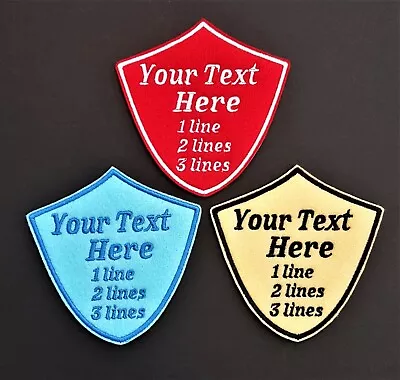 £3.85 • Buy Personalised Embroidered Name Patch Badge Three Lines Shield Iron On Sew On