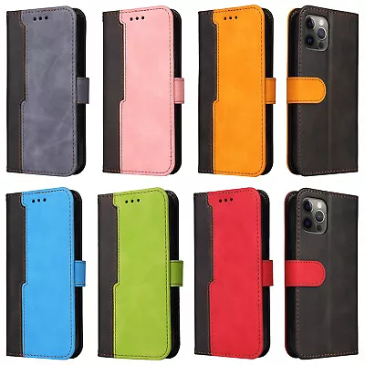$11.32 • Buy Retro Splicing PU Leather Flip Wallet Case Phone Cover For Oppo A96 A77 A57 C35