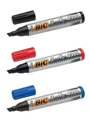 New BIC Permanent Marker Pens 2300 Thick Chisel Tip Marking Point Black Blue Red • £4.69