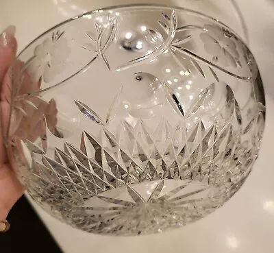 Vintage Crystal Clear Flower Etch European Salad Serving Dish Bowl  • $69.99