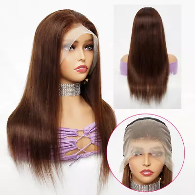 Brown Lace Front  Human Hair Wig Transparent Closure Straight Indian Remy Hair • $73.35