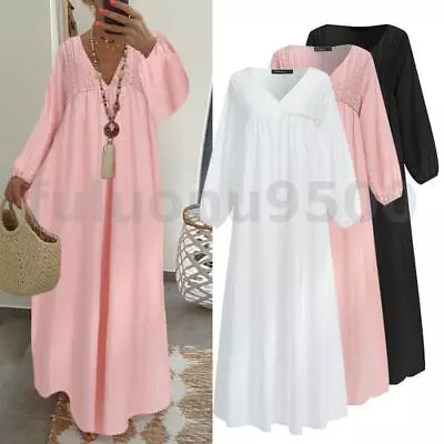 $21.93 • Buy AU Women Long Sleeve V Neck Lace Swing Dress Cocktail Party Wear Long Maxi Dress