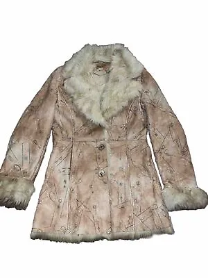 Vintage Penny Lane Style Trench Coat Faux Fur Faux Suede Embroidered Size Small • £77.09