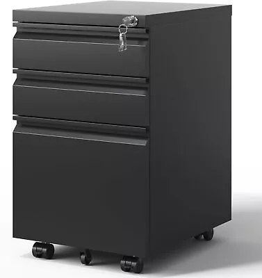 3 Drawer Mobile File Cabinet With Lock Under Desk Metal Filing Cabinets For Hom • $110