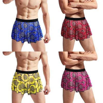 Mens Floral Graphic Pleated Skirt Flared Mini Skirt Elastic Waist Underskirts  • $10.78