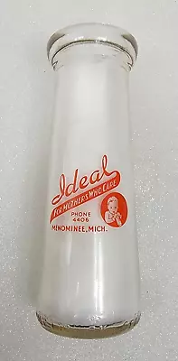 Vintage 1/2 Pt Milk Bottle Half Pint  IDEAL DAIRY Menominee  Michigan • $29.99