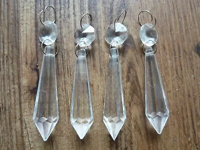 4 Replacement Multi Facet Glass Chandelier Light Prism Drops With Metal Links • £4.50