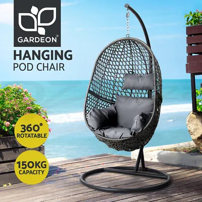 $409.95 • Buy Gardeon Outdoor Swing Chair With Stand Cushion Hanging Pod Chair Wicker Black