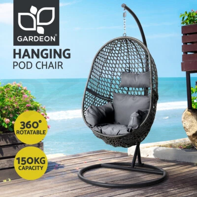 $409.95 • Buy Gardeon Outdoor Swing Chair With Stand Cushion Hanging Pod Chair Wicker Black