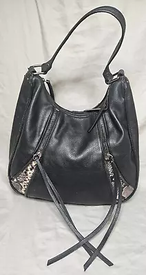 JOES Jeans Handbag Black Snakeprint Leather Zip Accent Hobo Shoulder Bag Large • $16.96