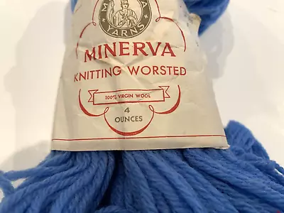 Vintage-Minerva Knitting Worsted VIRGIN WOOL YARN~Blue~1 Sk=4 Oz~RTL $.95 NOS • $11.44