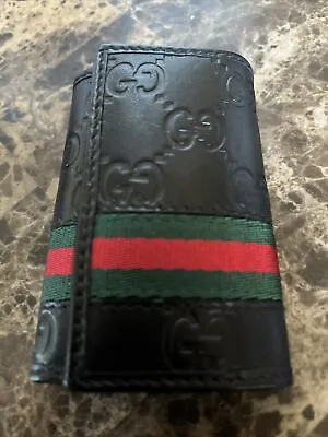 Vintage Gucci Key Fob Wallet Case Guccissima Leather Webbing 2007-2010 • $175