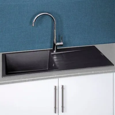£166.36 • Buy Reginox Harlem10 Kitchen Sink Single Bowl Black Granite Reversible Drainer Waste