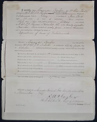 1864 Enlistment Discharge Document For Ordnance 1st Class Private • $44.99