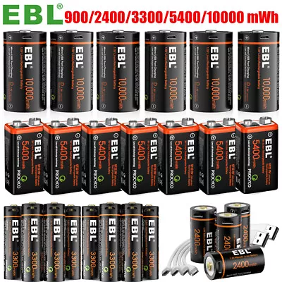 EBL Rechargeable 1.5V AA D 16340 Lithium Batteries 9 Volt USB Li-ion Battery Lot • $189.99