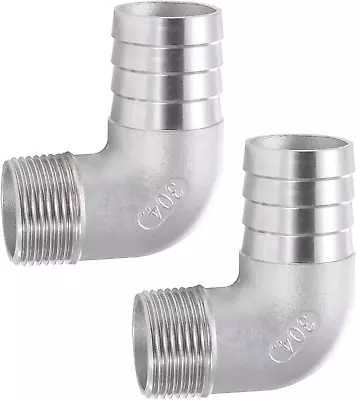 304 Stainless Steel 3/4  Hose Barb X 1/2  Male NPT 90 Degree Elbow For Air Water • $18.97