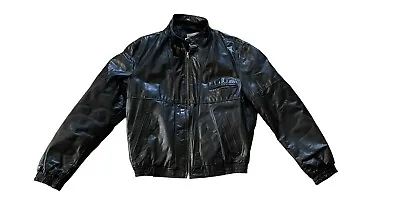 VINTAGE BOMBER JACKET 42 Regular Black Leather USA SEARS THE LEATHER SHOP • $50