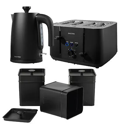 Salter Kettle & 4 Slice Toaster Set With Storage Canisters 1.7L Fast Boil Black • £99.99