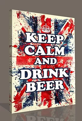 Keep Calm Art Print Red White Blue Drink Beer Quote Framed Canvas Wall Picture • £12.95