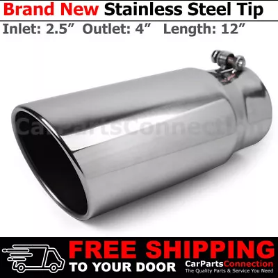 Angled Polish 12 Inch Bolt On Exhaust Tip 2.5 In 4 Out Stainless Truck 202733 • $38.49