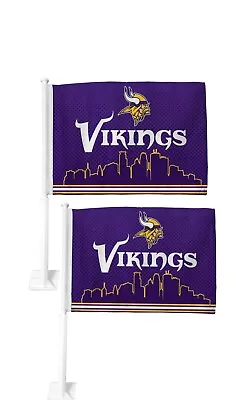 Set Of 2 Purple NFL Minnesota Vikings Car Flag Double Sided UV Fade Resistant • $14