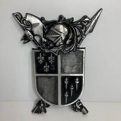 Vintage 3D Metal Medieval Shield Coat Of Arms Knight Wall Decor 15”x12” Japan • $34.13