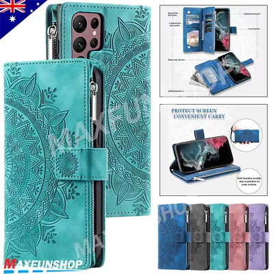 For Samsung S24 S23 S22 S21 FE Ultra Plus Zipper Case Leather Wallet Flip Cover • $18.99